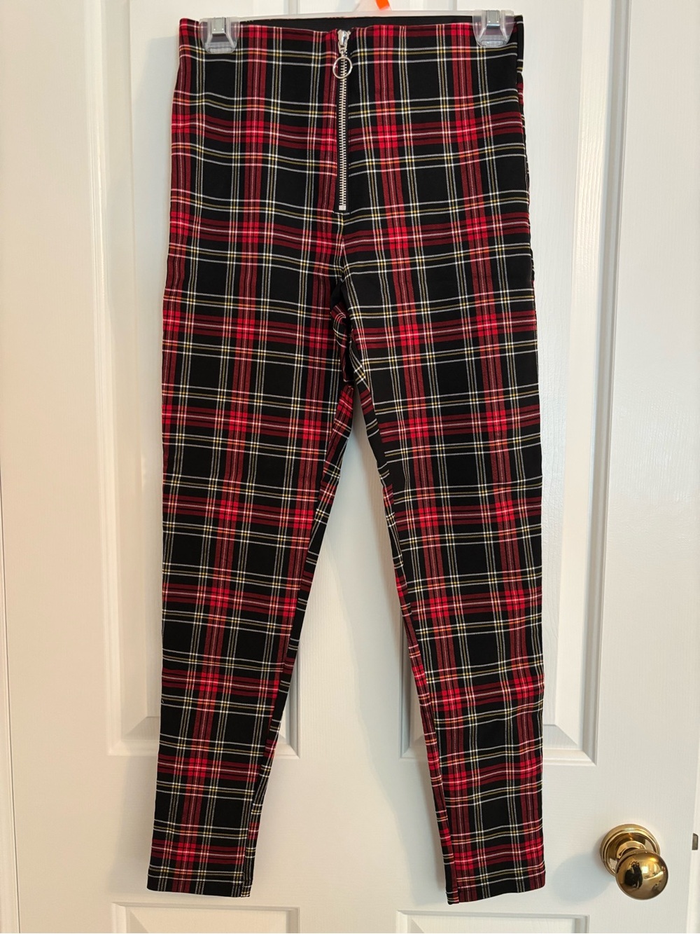 Zara Plaid Pull-On Leggings with Front Zip